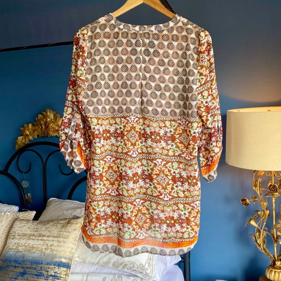 Multicoloured Boho Floral Print Sheer Tunic - Picture 3 of 4